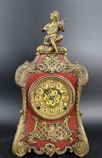 Antique Tole Painted Metal Clock With Figural