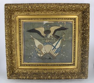 Antique Framed Eagle & Flags Americana Tapestry