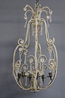 Antique Patinated Metal Crystal Beaded Chandelier