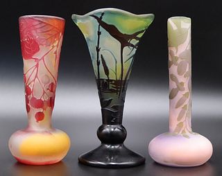 Grouping of (3) Galle Art Glass Cabinet Vases.