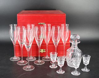8 Cartier Champagne Flutes & Decanter Box Set.