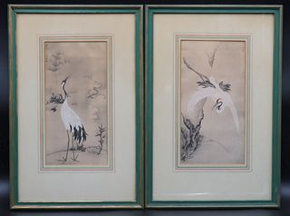 Pair of Signed Japanese? Antique Painting of Cranes