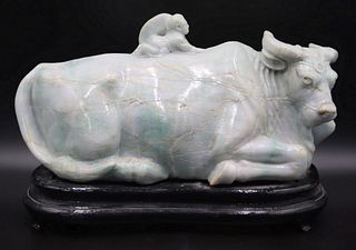 Chinese Carved Jadeite Water Buffalo with Boy.