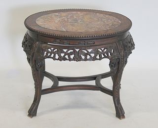 Antique Chinese Hardwood Table with Marble Insert.