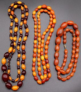 JEWELRY. Grouping of Amber Beaded Necklaces.