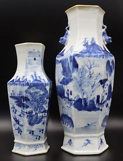 (2) Chinese Blue and White Hexagonal Vases.