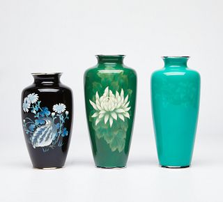 Grp: 3 Japanese Cloisonne Vases Ando