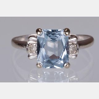 A 10kt. White Gold, Aquamarine and Diamond Ring,