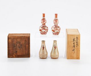 Grp: 4 Japanese Ceramic Sake Bottles 2 Pairs