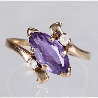 A 10kt. Yellow Gold, Amethyst and Diamond Melee Ring,