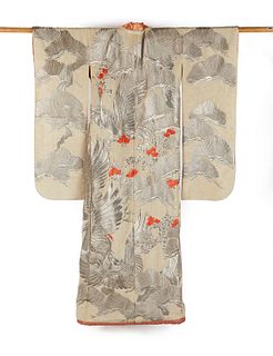 Japanese Silk Wedding Kimono w/ Fine Embroidered Obi