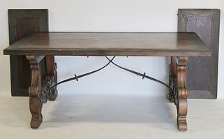 Antique Spanish Style Table With Iron Stretcher