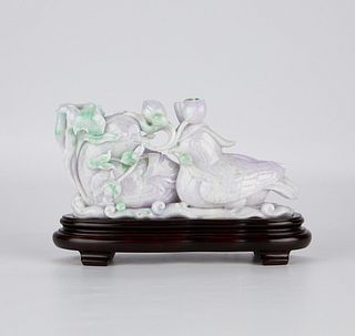 Chinese Carved Lavender Jade Carving Ducks