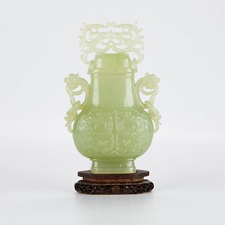 Chinese Carved Serpentine Covered Vase