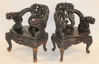 An Antique Pair Of Highly & Finely Carved Asian