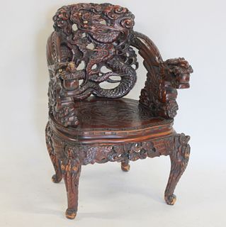 Antique Highly & Finely Carved Asian Arm Chair.