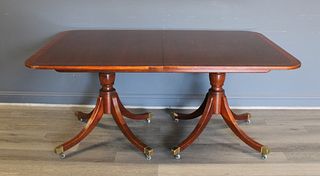 Baker Signed Mahogany Banded Table & Leaves