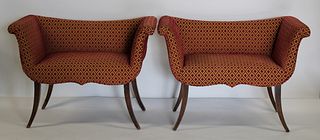 A Vintage Pair Of Neoclassical Style Upholstered