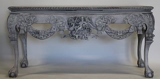 Vintage And Finely Carved Console Table Painted.