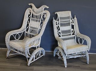 Lot Of 4 Antique Wicker Rockers / Chairs