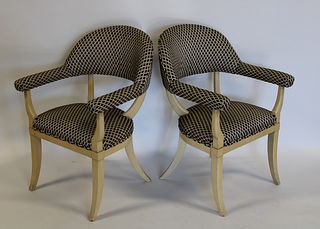 Midcentury Pr Of White Painted  Upholstered Chairs