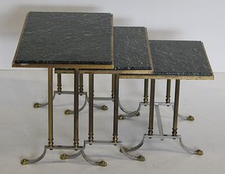Vintage Steel & Brass Nesting Tables With Marble