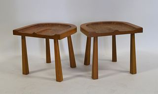 A Pair Of Carved Wood Stools.