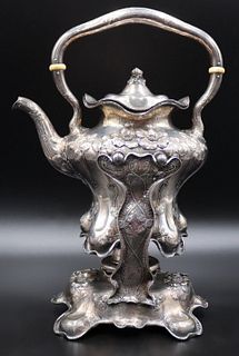 STERLING. Signed American Sterling Kettle on Stand