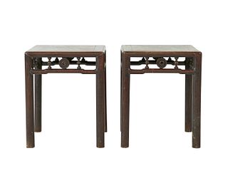 Pr. 19th c. Chinese Rosewood Stands Marble Inserts