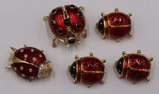 JEWELRY. (5) 18kt Gold and Enamel Ladybug Brooches