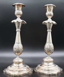 SILVER. Pair of Russian .875 Silver Candlesticks.