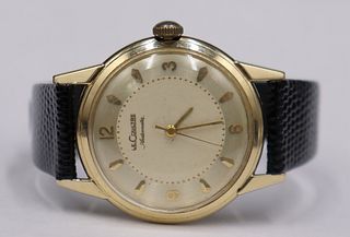 JEWELRY. Vintage LeCoultre 14kt Gold Bumper Watch.