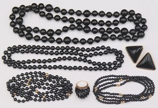 JEWELRY. 14kt Gold and Onyx Jewelry Grouping.