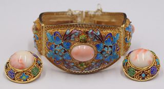 JEWELRY. Chinese Gilt Silver, Enamel and Coral