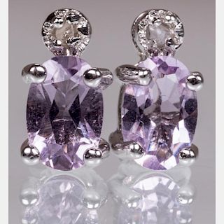 A Pair of Sterling Silver, Amethyst and Diamond Earrings,