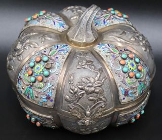 SILVER. Chinese? Silver and Enamel Lidded Box.
