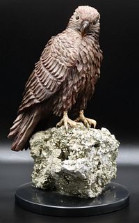 Hand Carved Jasper and Pyrite Falcon Sculpture.