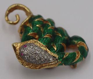 JEWELRY. 18kt Gold and Enamel Cobra Brooch.