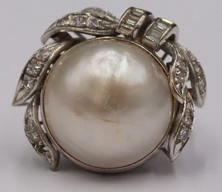JEWELRY. 10kt Gold Pearl and Diamond Cocktail Ring