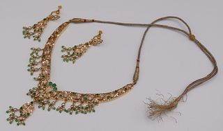 JEWELRY. Mughal Style Indian 14kt Gold, Pearl, and