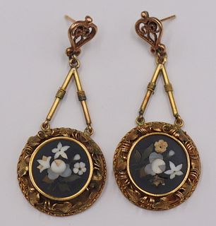 JEWELRY. Pr of 14kt Gold and Pietra Dura Earrings.