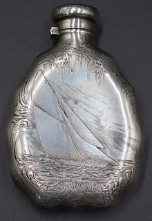 STERLING. 19th C Tiffany & Co. Nautical Flask.