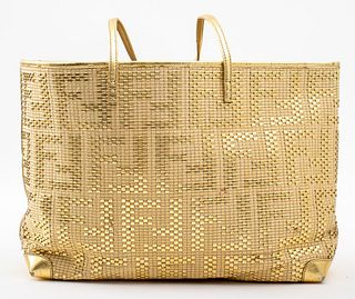 Fendi Gold-Toned Matrioska Woven Leather Tote Bag