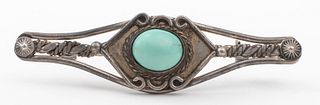 Navajo Native American Silver Turquoise Brooch