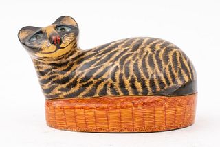 Cat in a Basket Paper Mache Decorative Box