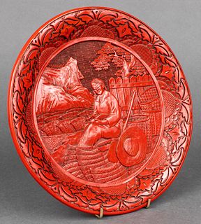 Chinese Qing Dynasty Carved Red Lacquer Plate