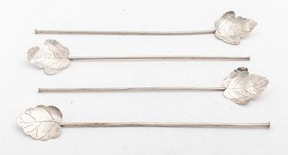 Mexican Sterling Silver Leaf Spoons/Stirrers, 4