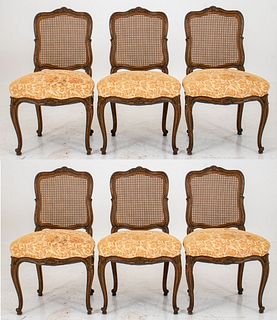 Louis XV Style Caned Walnut Dining/Side Chairs, 6
