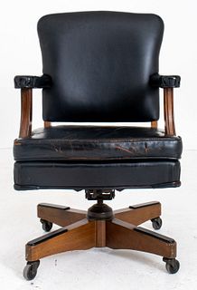 Traditional Black Leather Swivel Office Chair