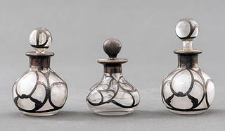 Art Nouveau Silver Overlay Glass Perfume Bottles